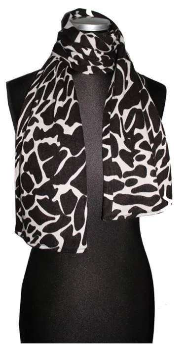 Giraffe Print Scarf and Glove Set-Black/White