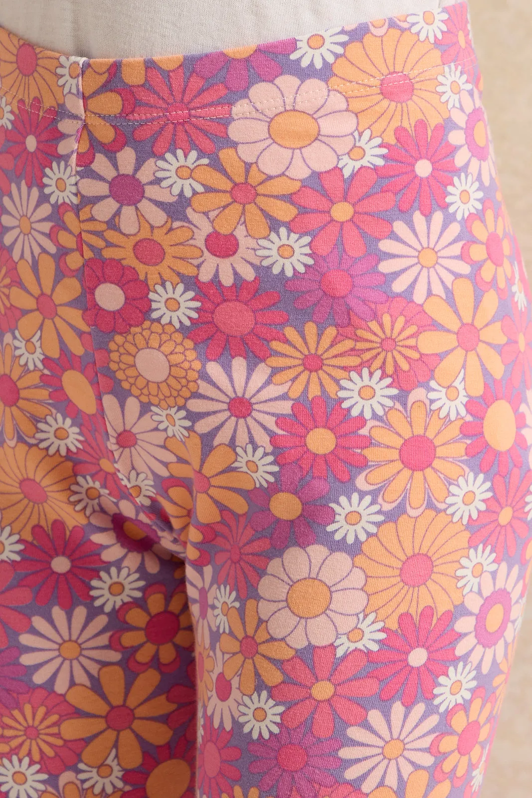 Girls Pink Floral Leggings