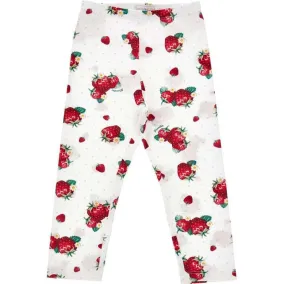 Girls White Strawberry Leggings