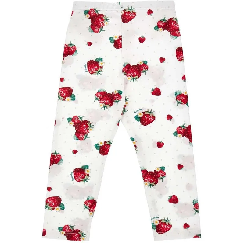 Girls White Strawberry Leggings