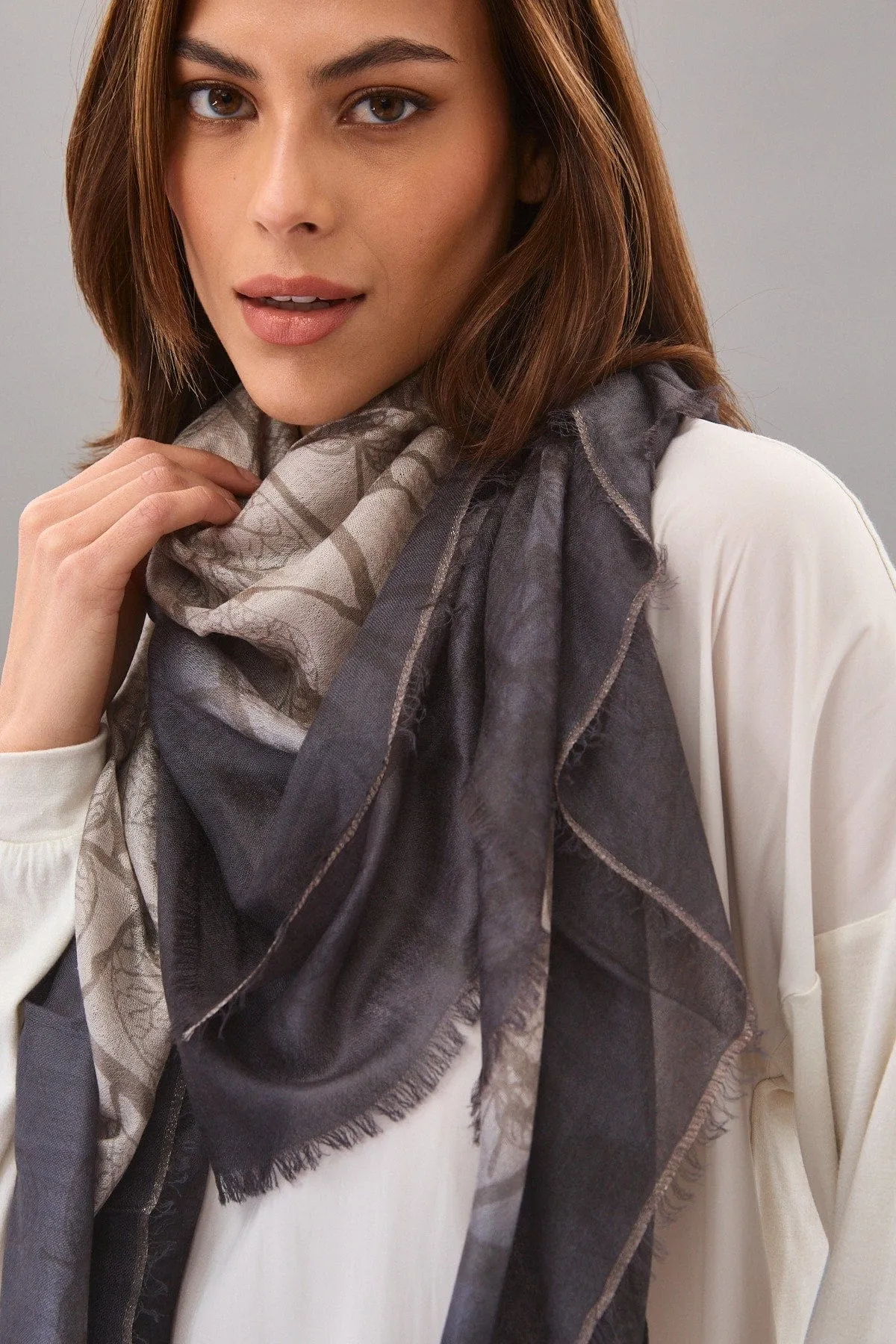 Glitter Print Leaves Scarf