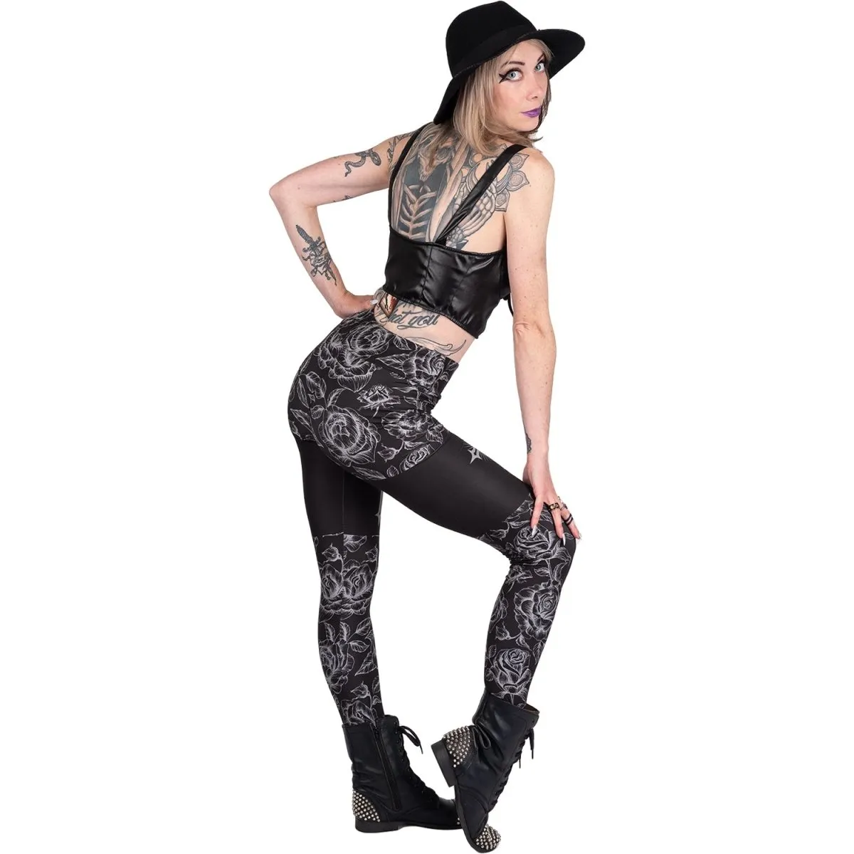 Goth Rose Cross High Waist Leggings