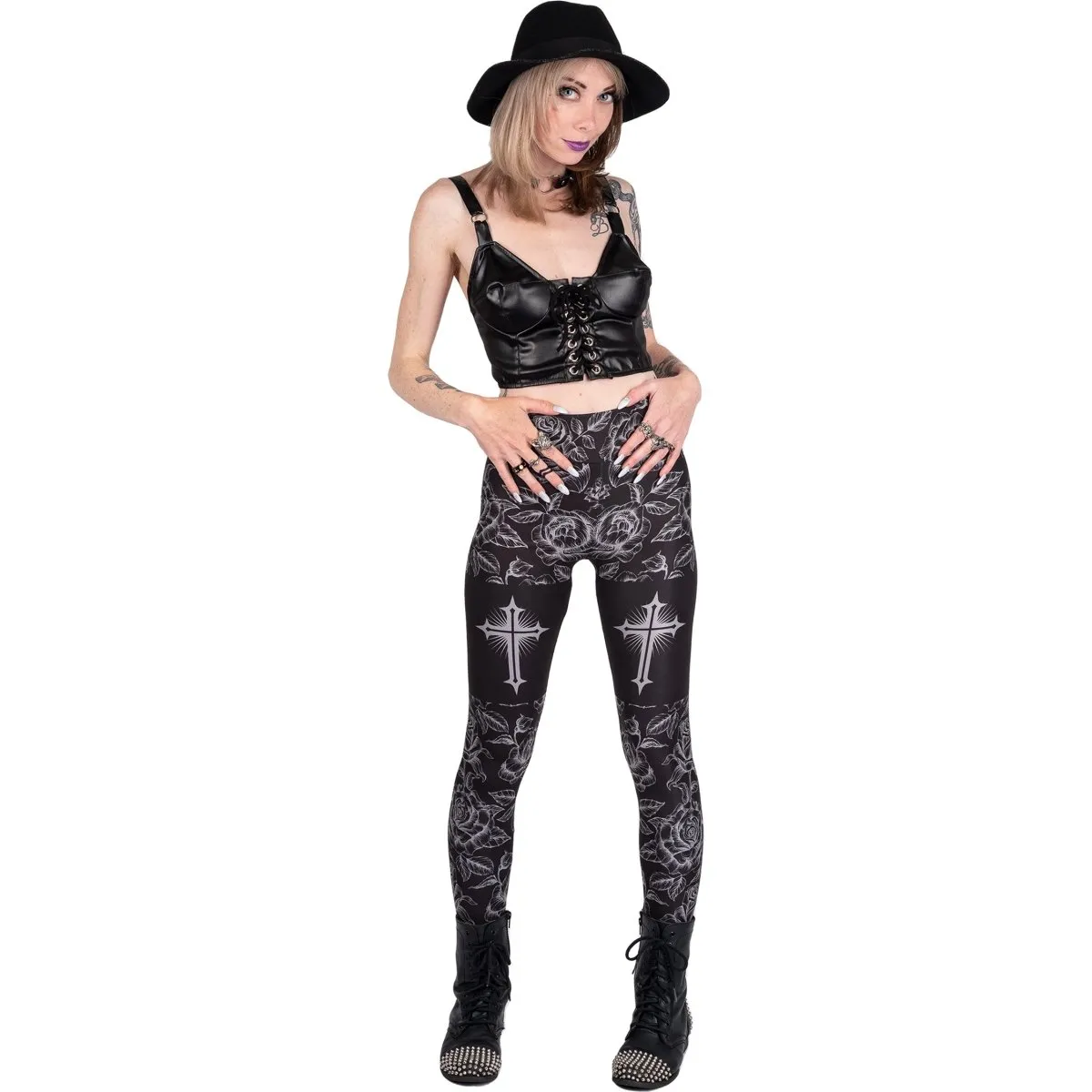 Goth Rose Cross High Waist Leggings