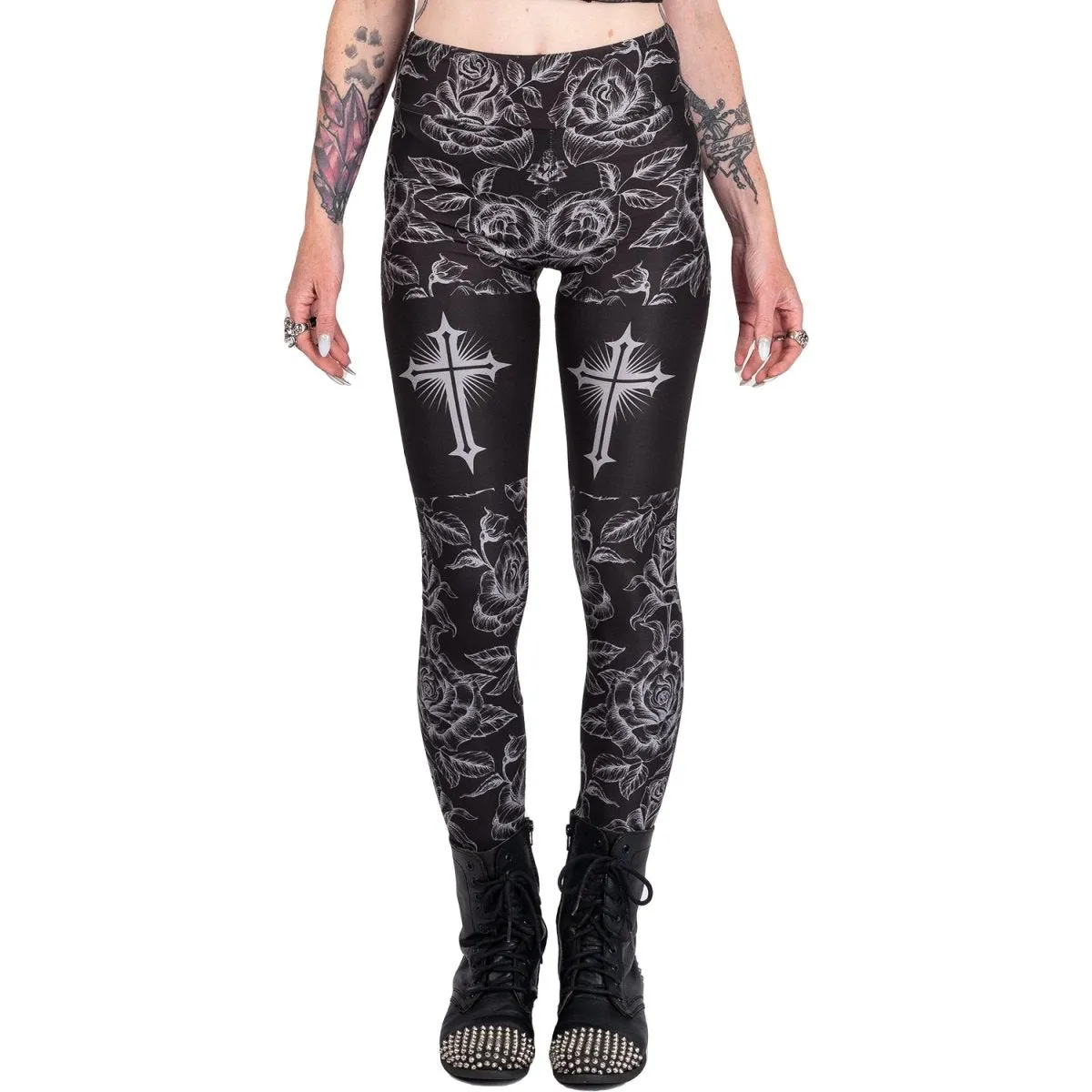 Goth Rose Cross High Waist Leggings