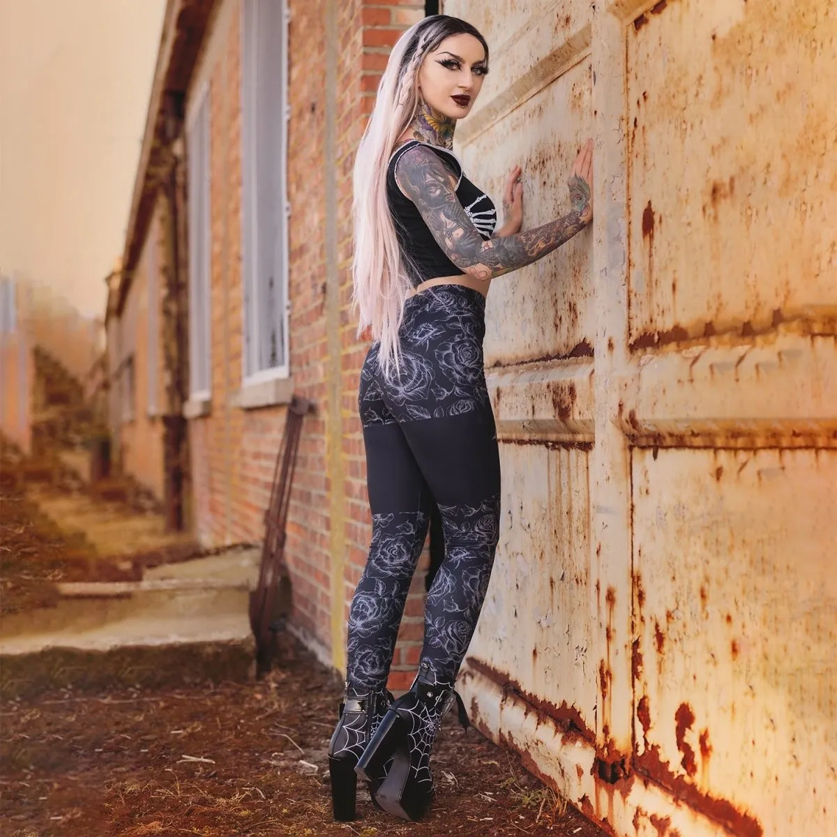 Goth Rose Cross High Waist Leggings