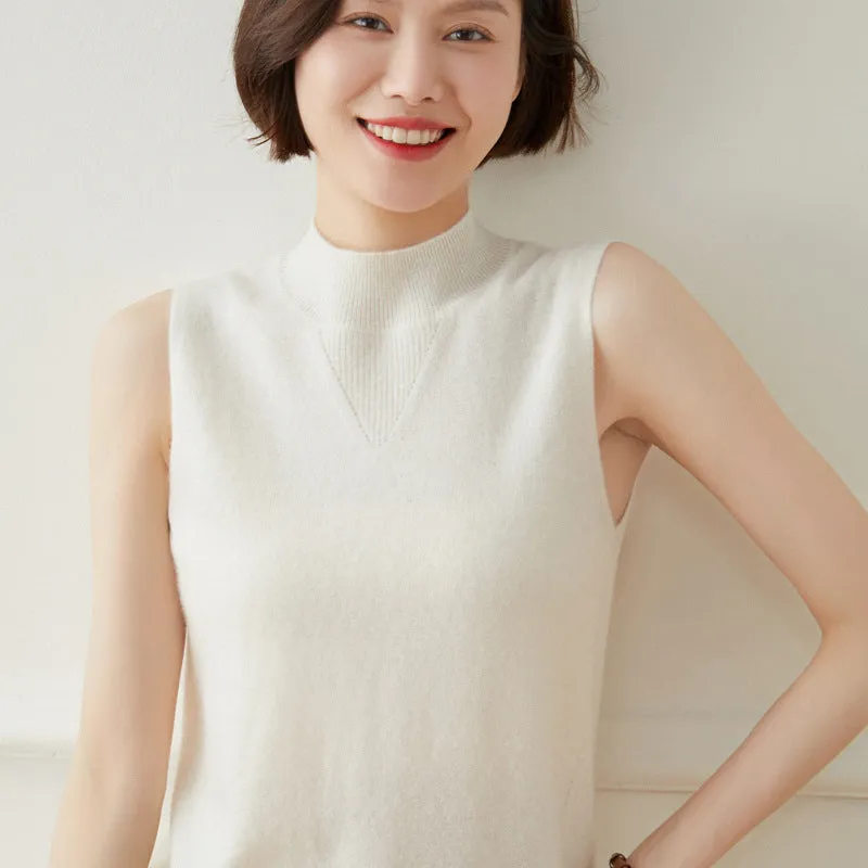 Half Turtleneck Bottoming Shirt for Women Sleeveless Knitted Vest for Women Sweater