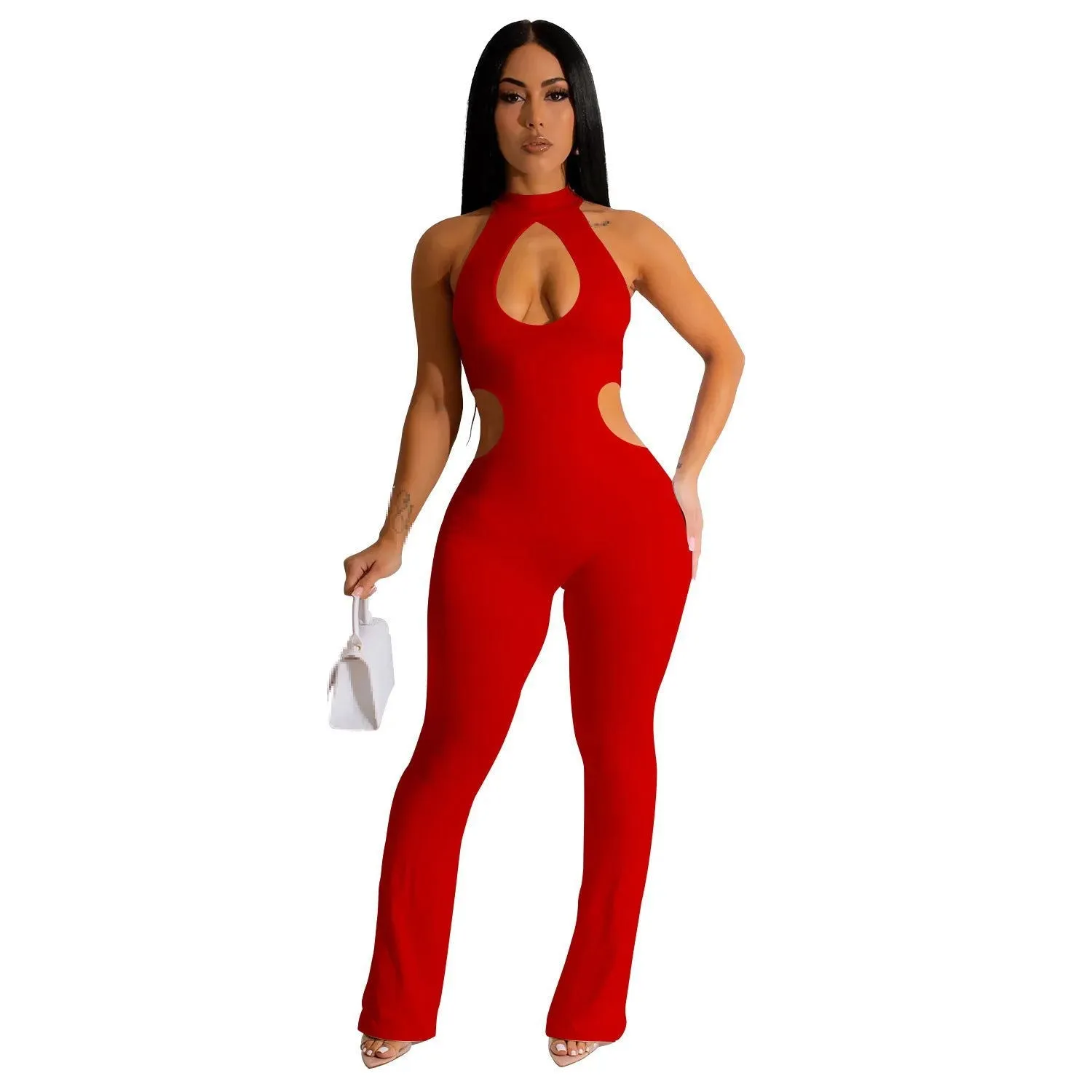 Hollow-Out Chest Sleeveless Stretchy Jumpsuits