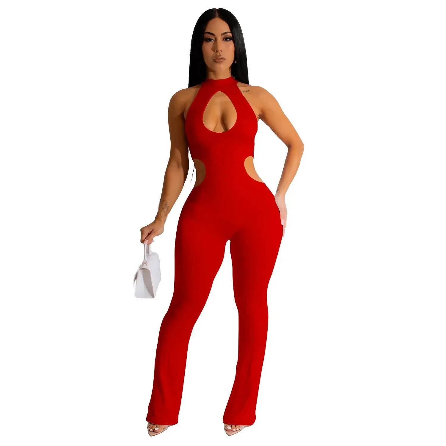 Hollow-Out Chest Sleeveless Stretchy Jumpsuits