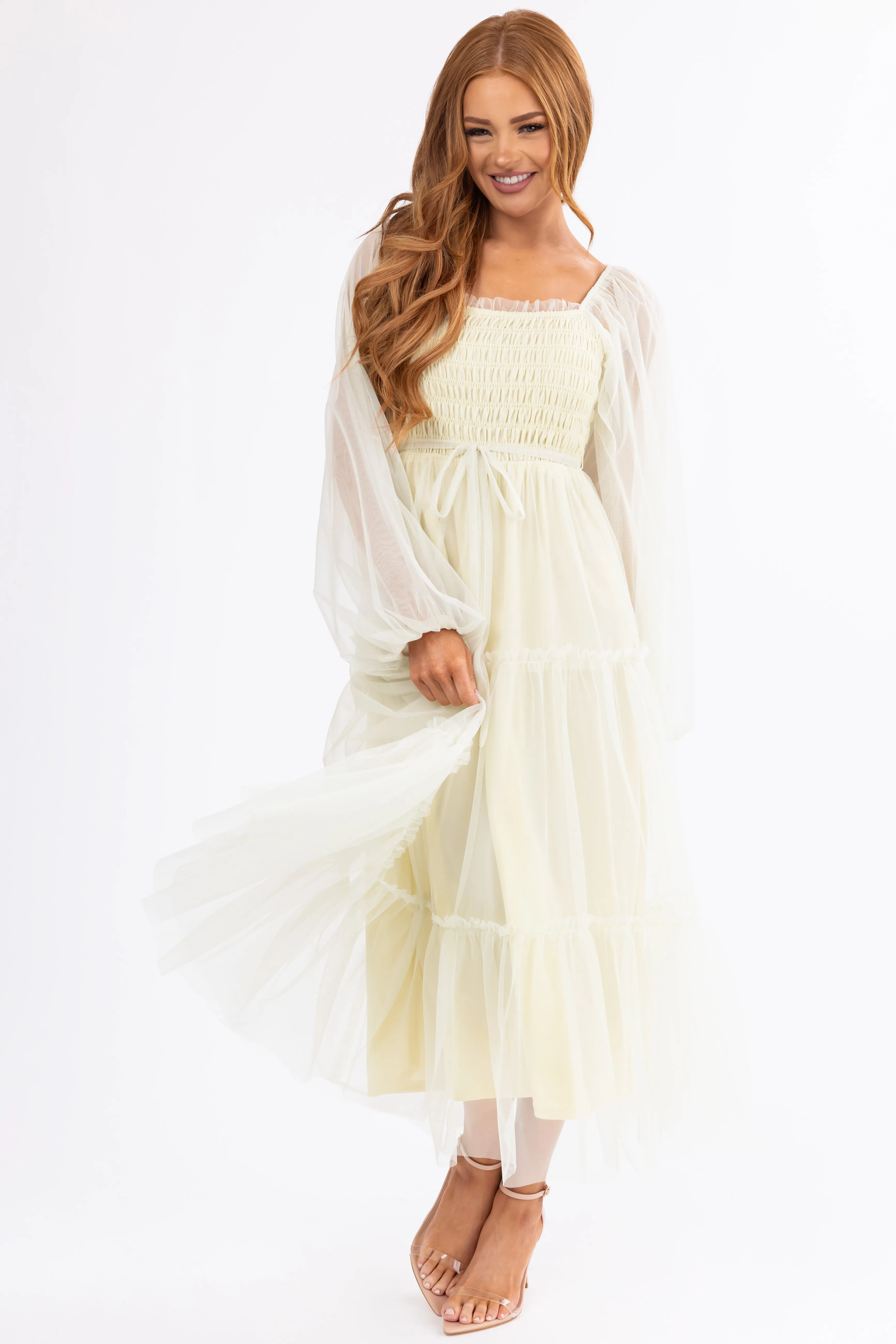 Honeysuckle Long Sleeve Tiered Maxi Dress