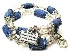 I Love You To The Moon And Back To Infinity And Beyond Forever And Ever Blue Jean Beaded Wrap Bracelet