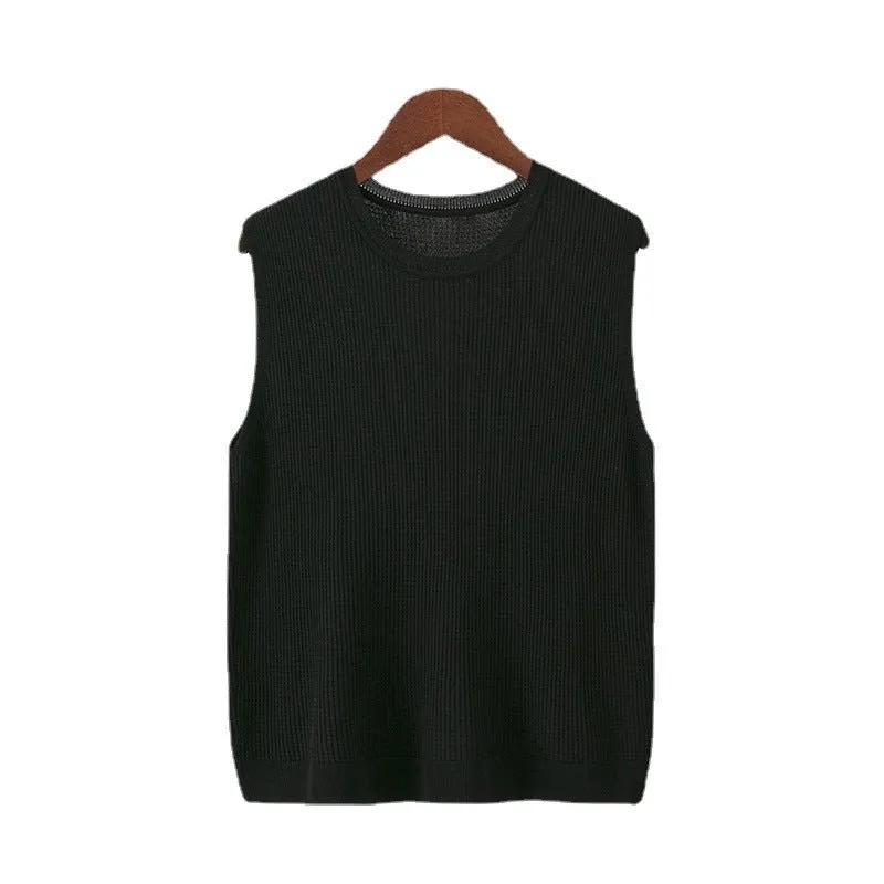 Ice silk camisole vest for sleeveless wide shoulder inner wear bottom knitted round neck top