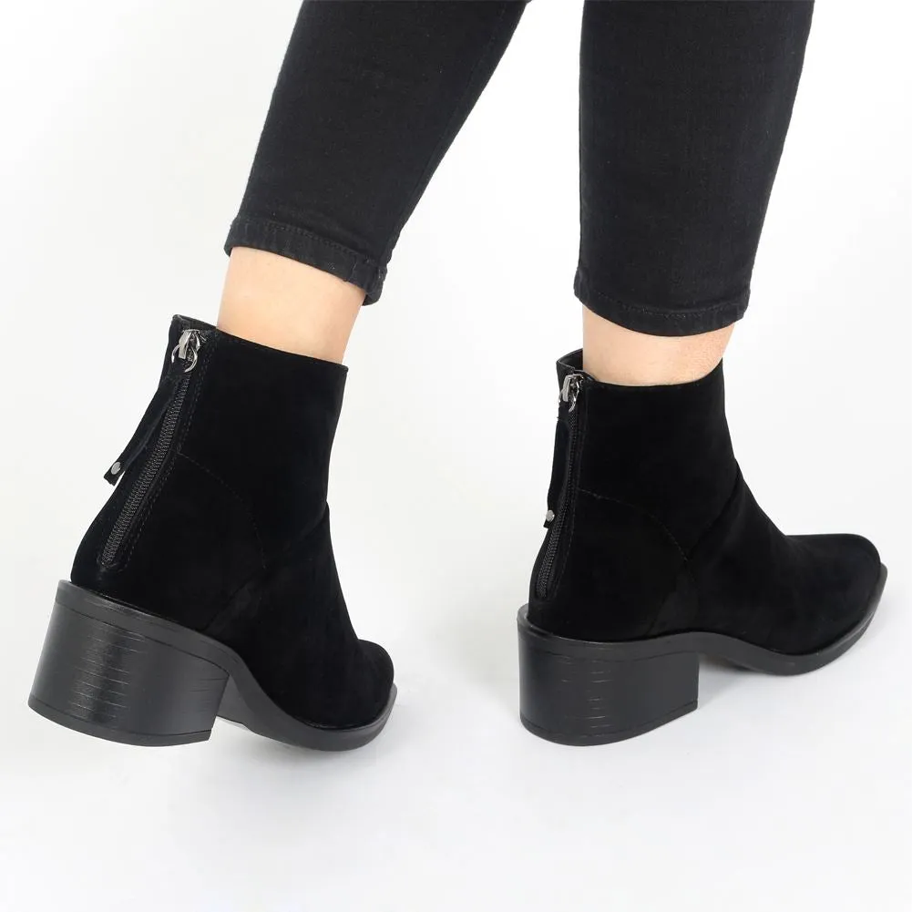 Isabella Ankle Boots in Black Faux Suede