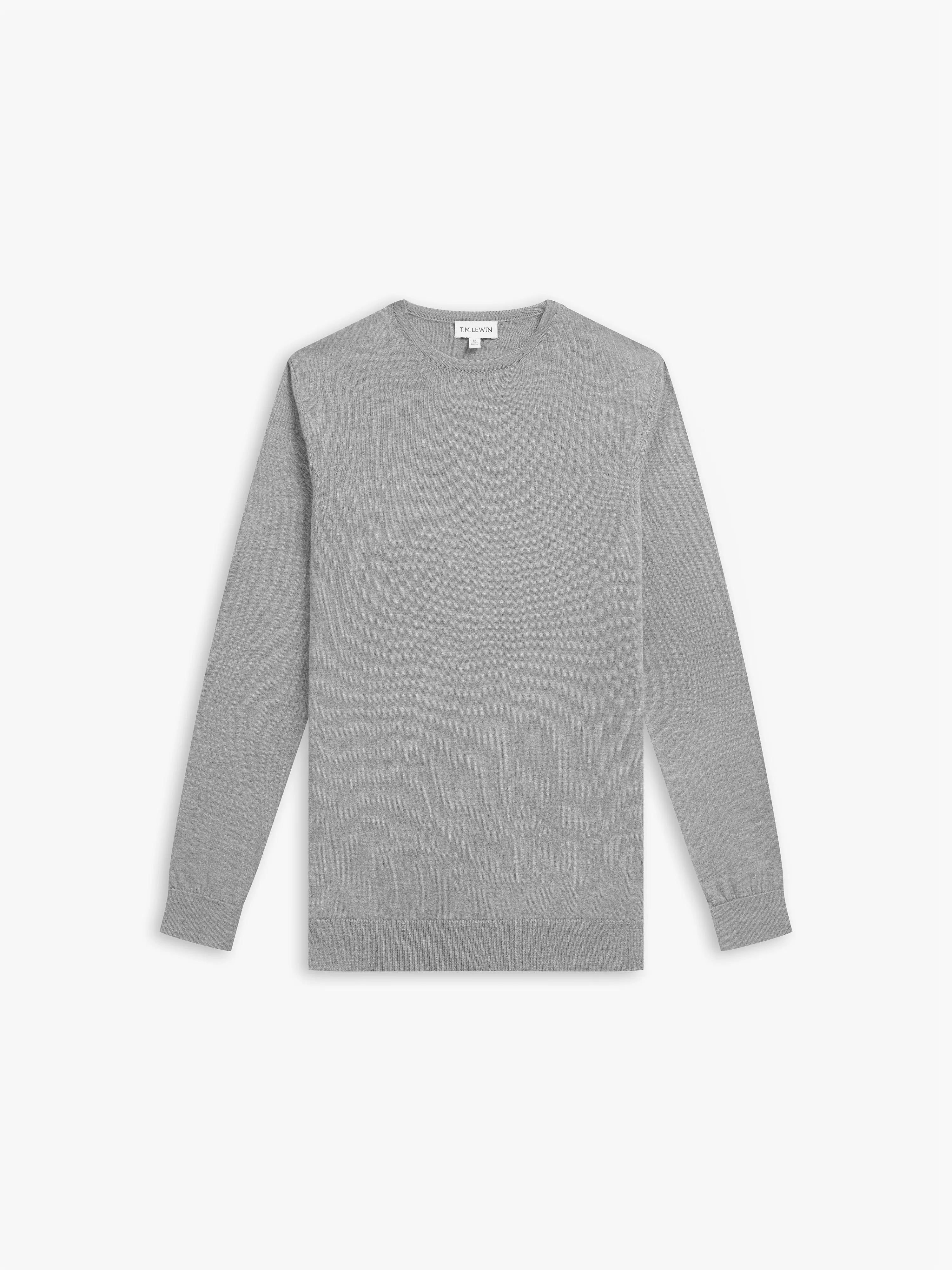 Italian Merino Wool Crew Neck Jumper - Grey Marl