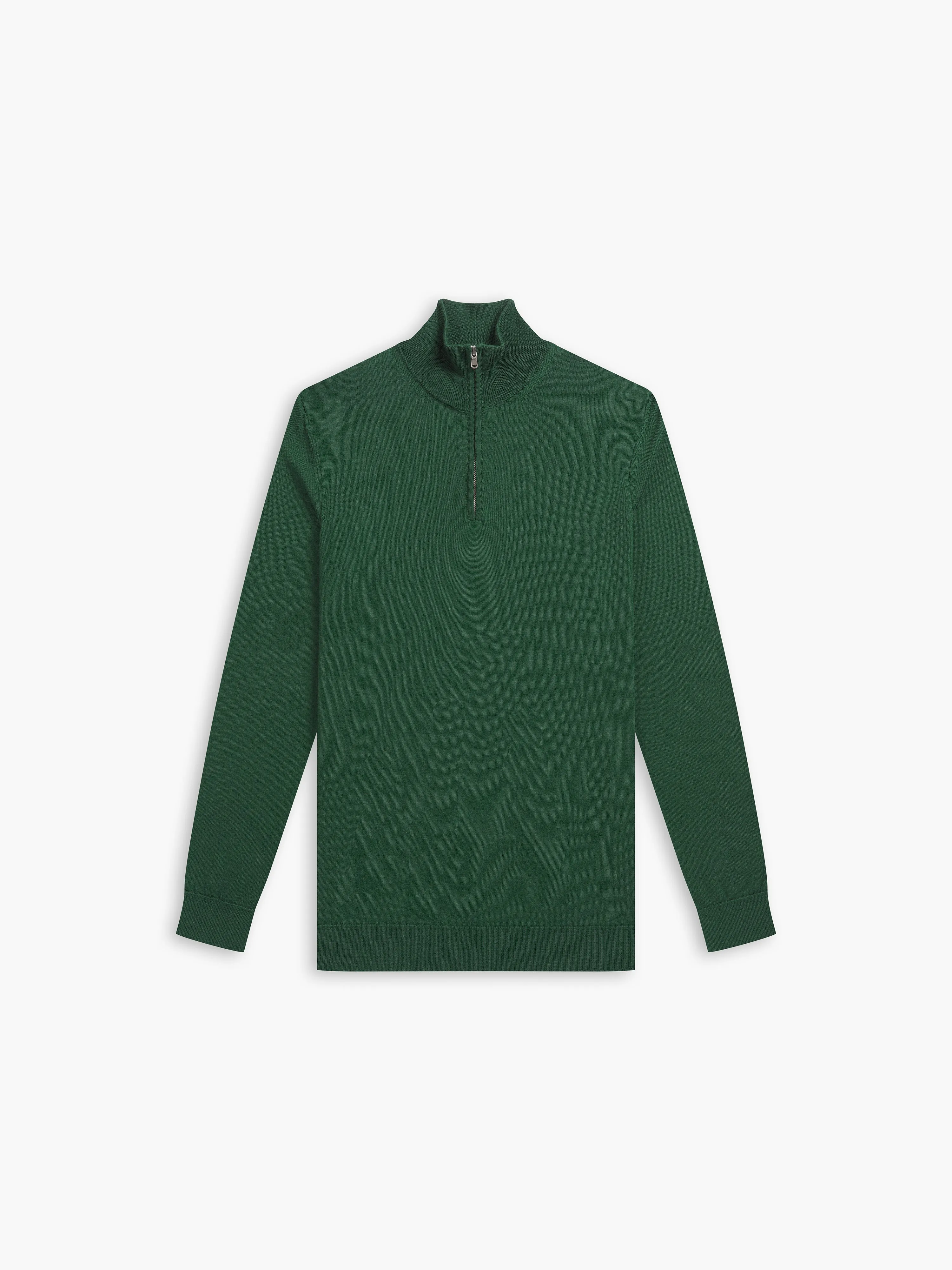 Italian Merino Wool Quarter-Zip Jumper - Dark Green