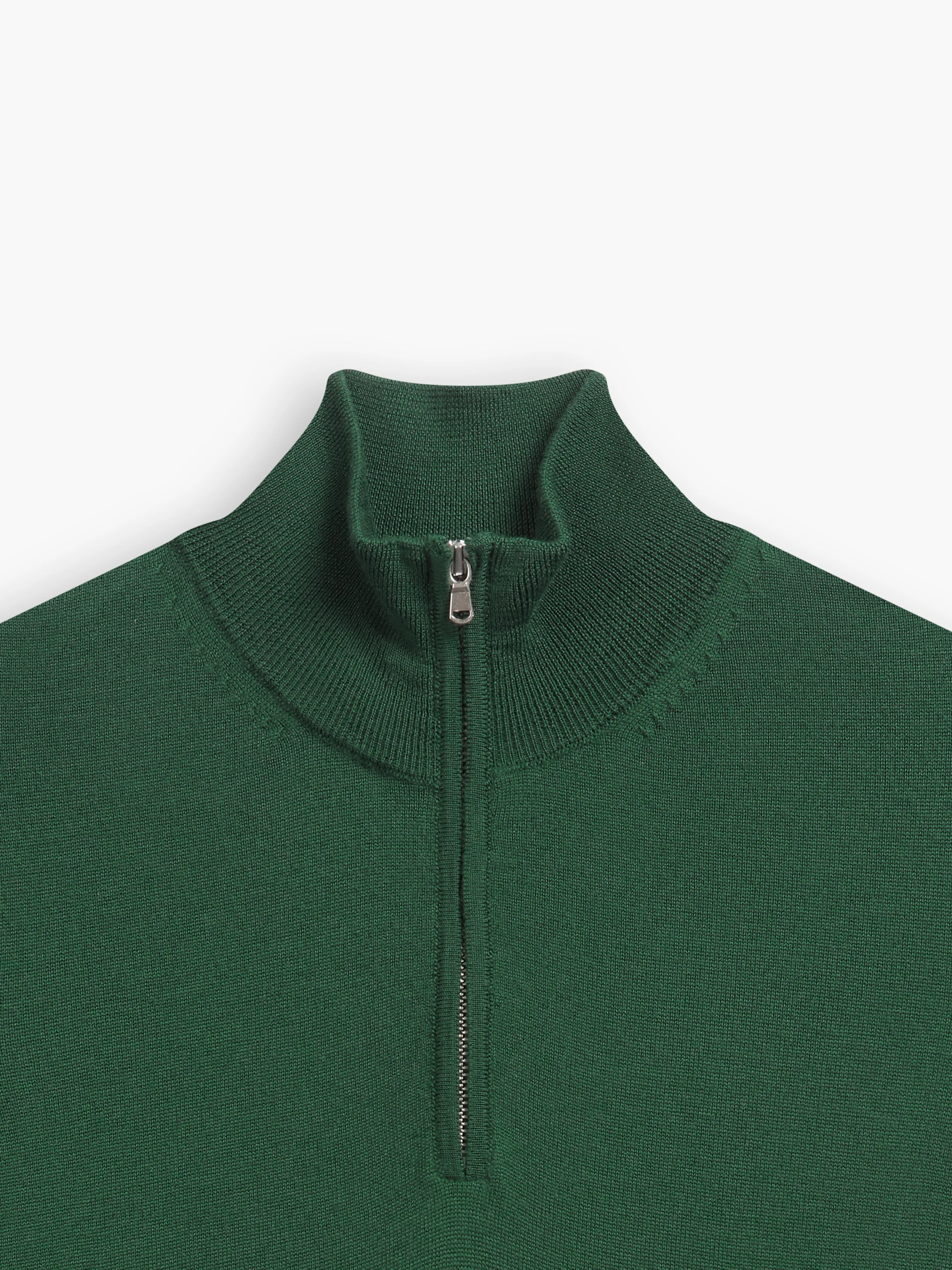 Italian Merino Wool Quarter-Zip Jumper - Dark Green