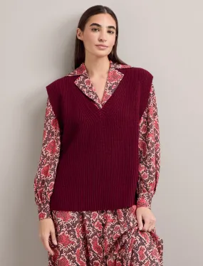 Janice Cashmere Blend V Neck Sleeveless Jumper - Burgundy