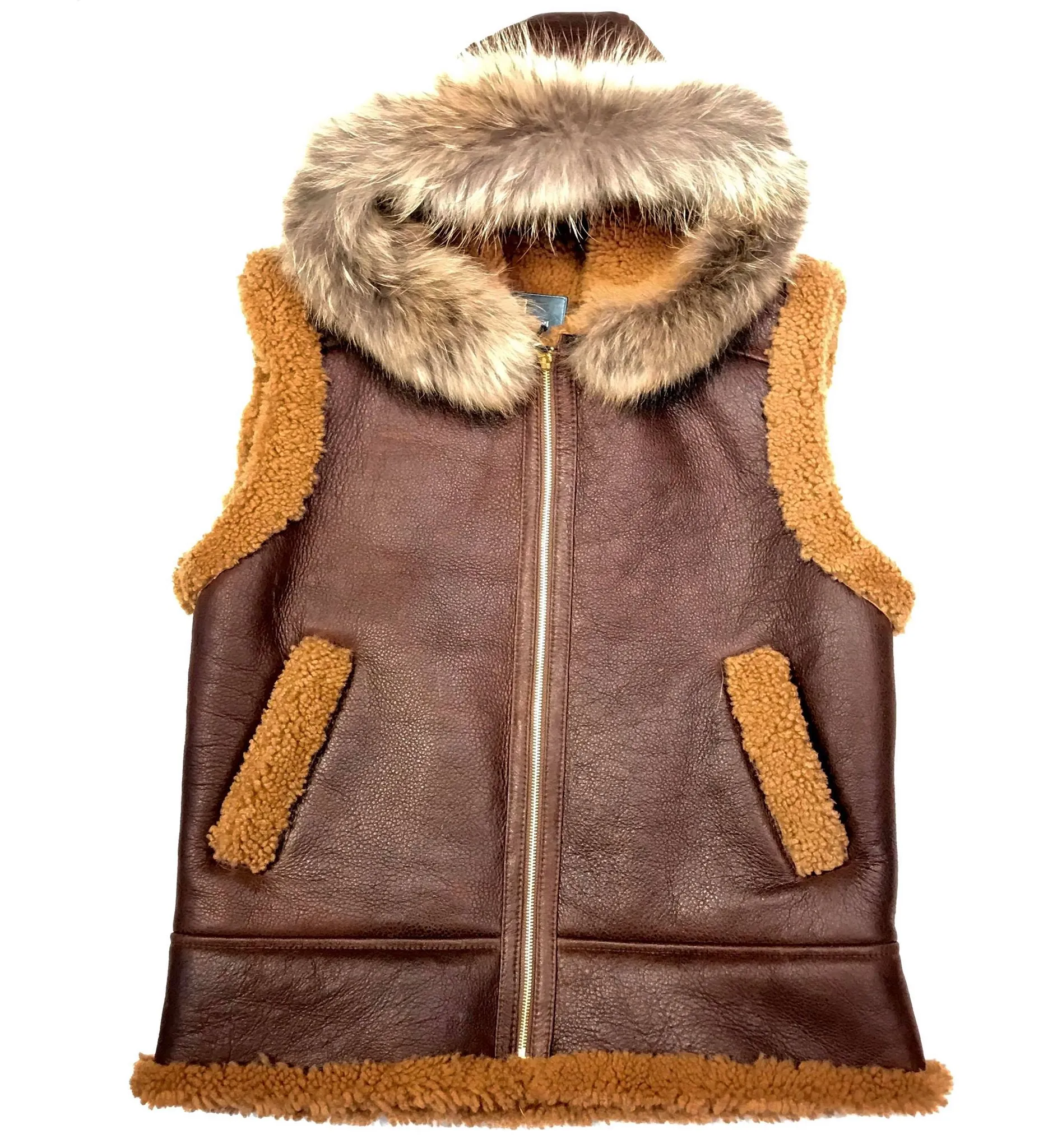 Kashani Chocolate Brown Fox Fur Shearling Vest