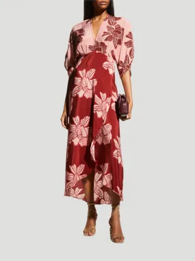 Katherine Pink Floral Kimono-Sleeve Silk Maxi Dress