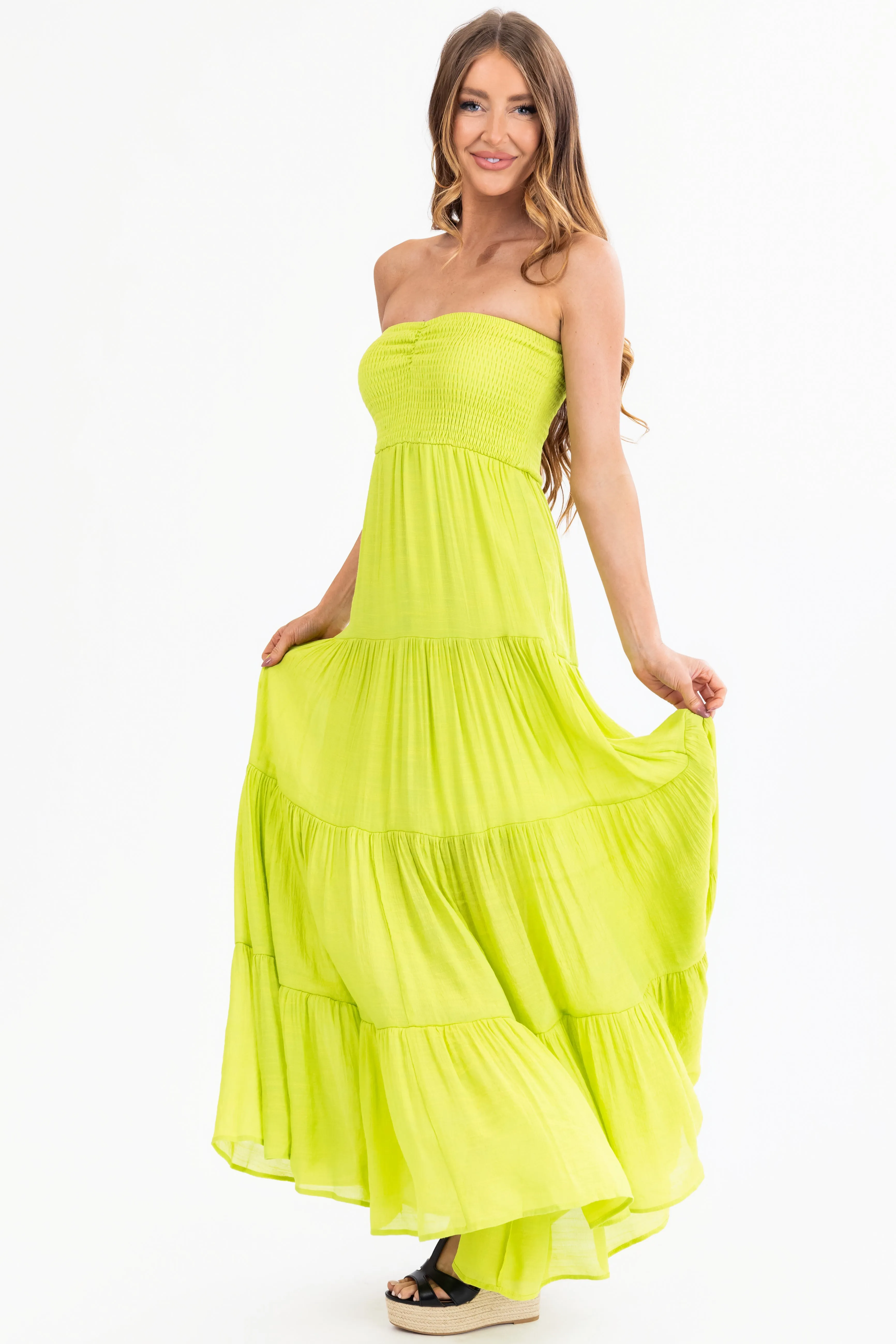 Kiwi Strapless Smocked Top Tiered Maxi Dress