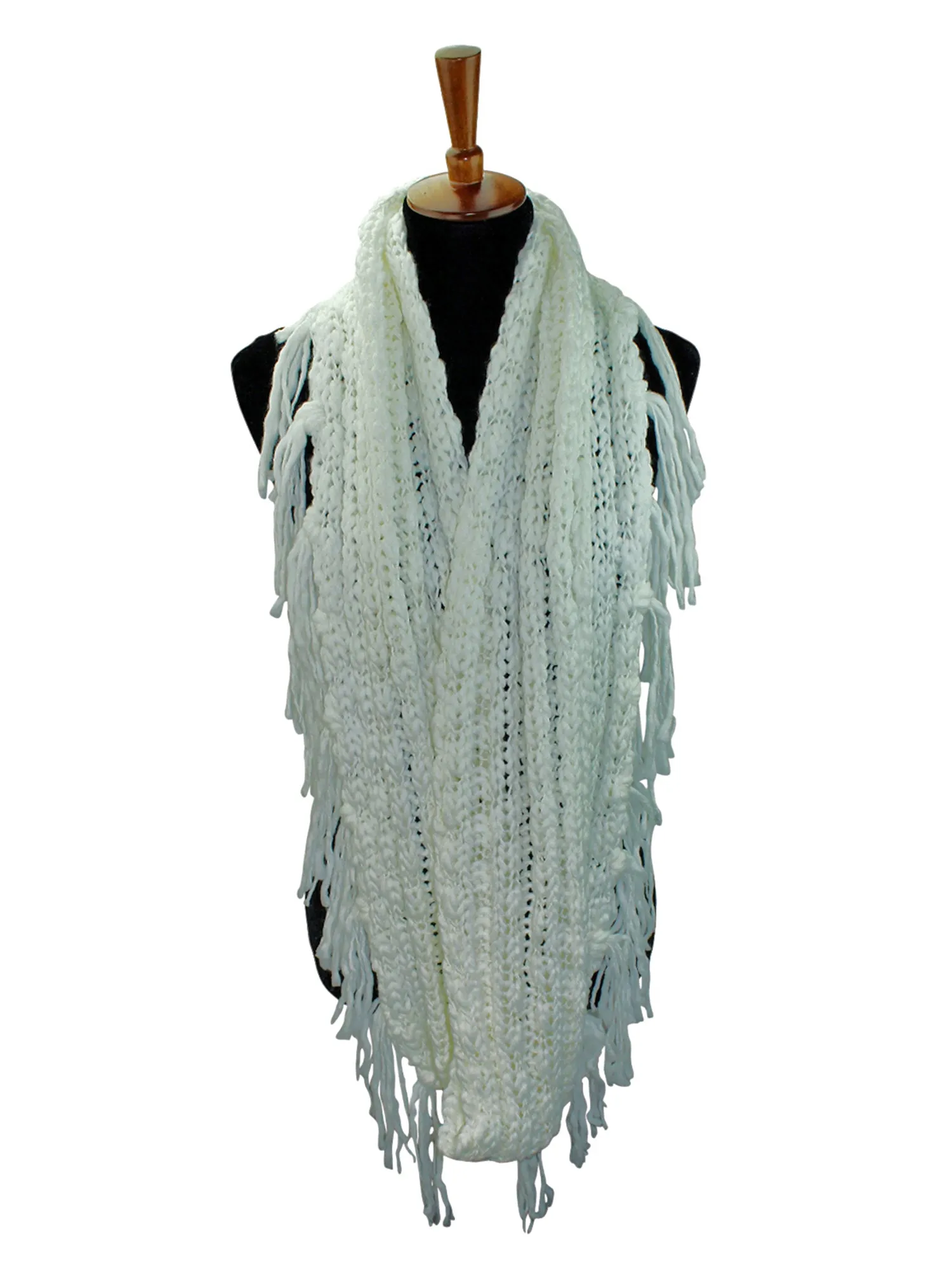 Knit Infinity Scarf With Draping Fringe