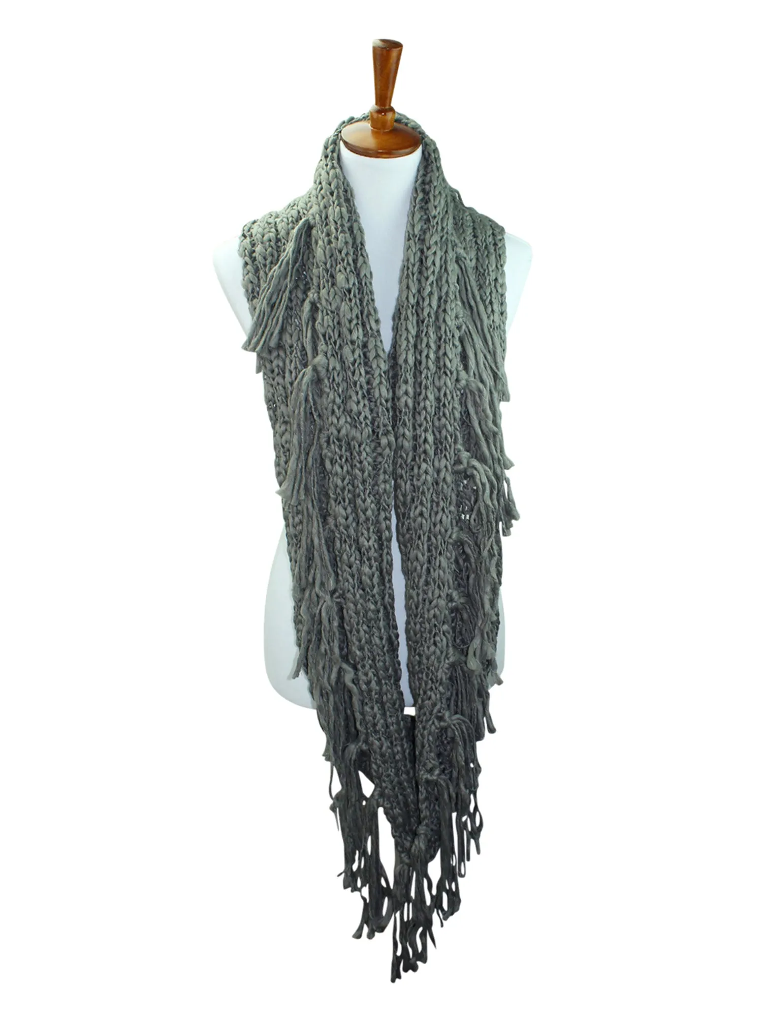 Knit Infinity Scarf With Draping Fringe