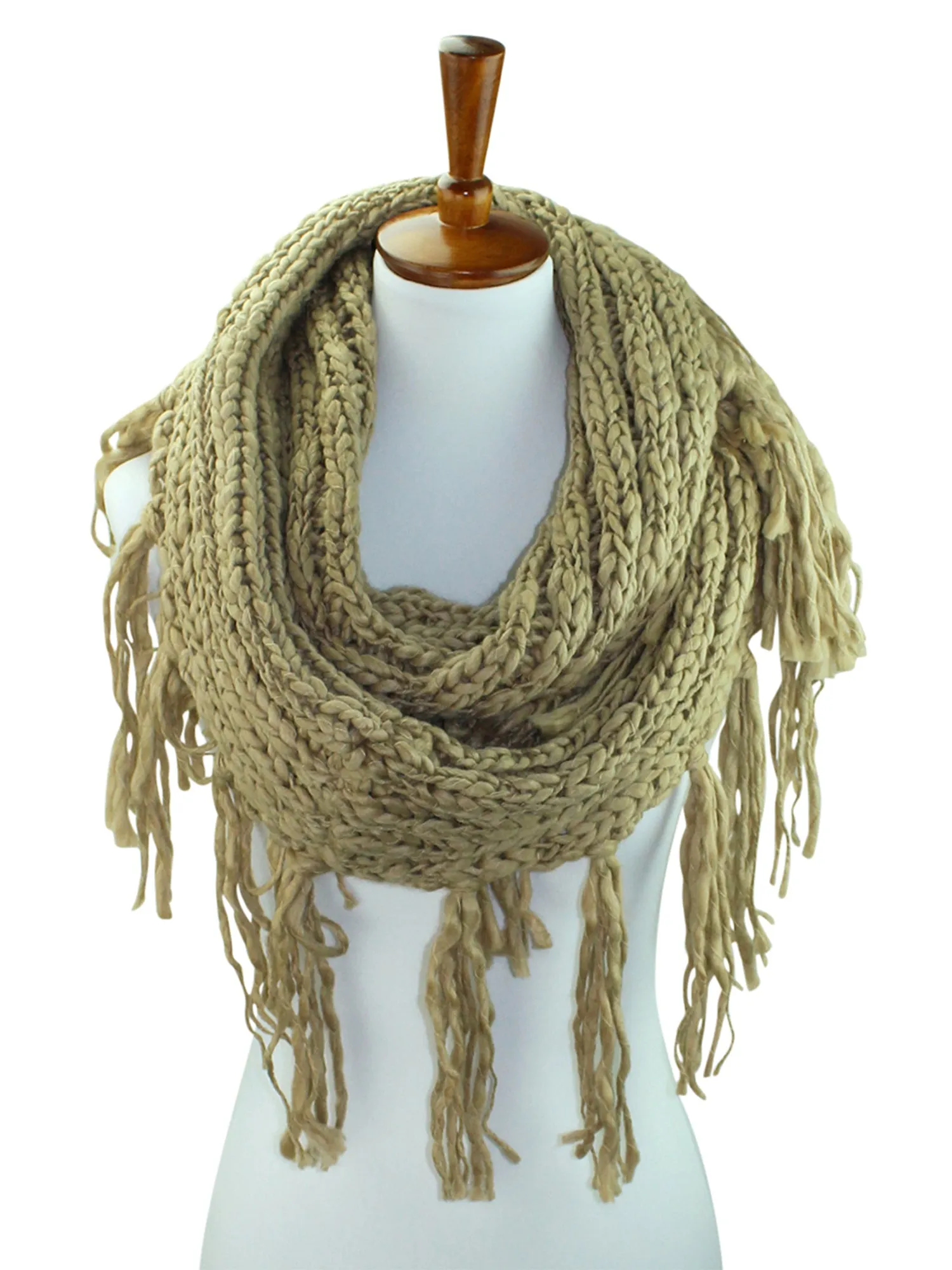 Knit Infinity Scarf With Draping Fringe