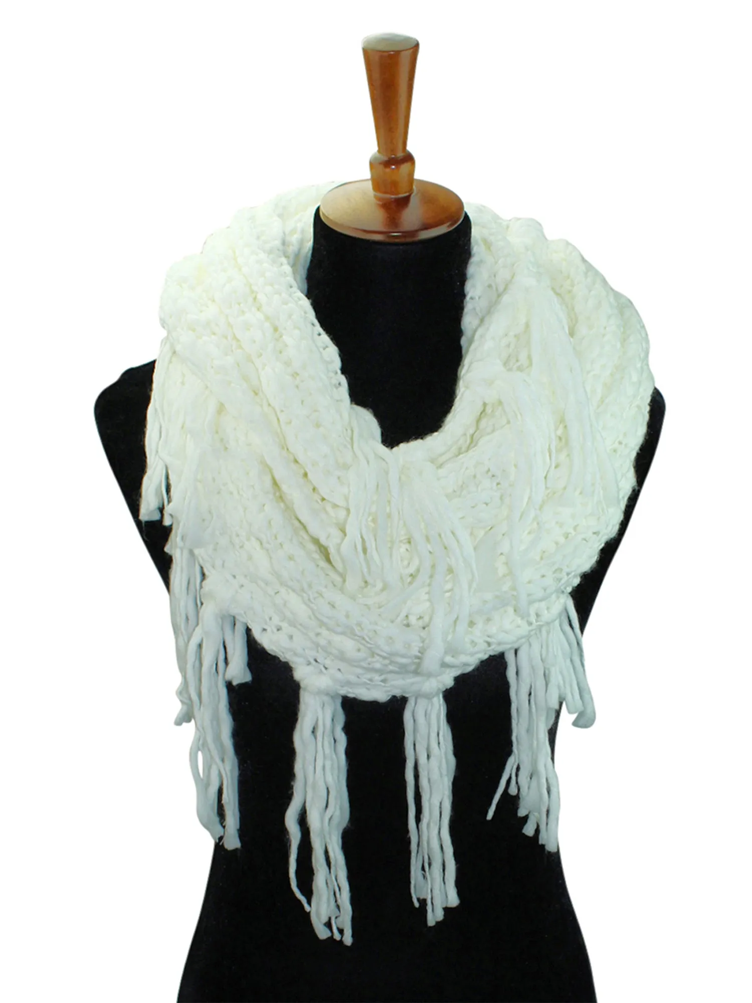 Knit Infinity Scarf With Draping Fringe