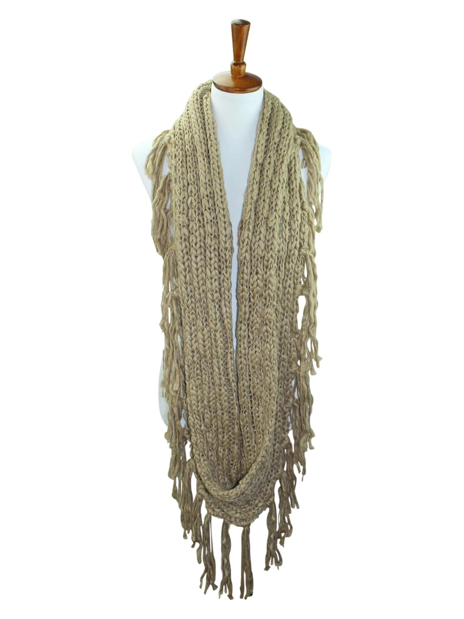 Knit Infinity Scarf With Draping Fringe