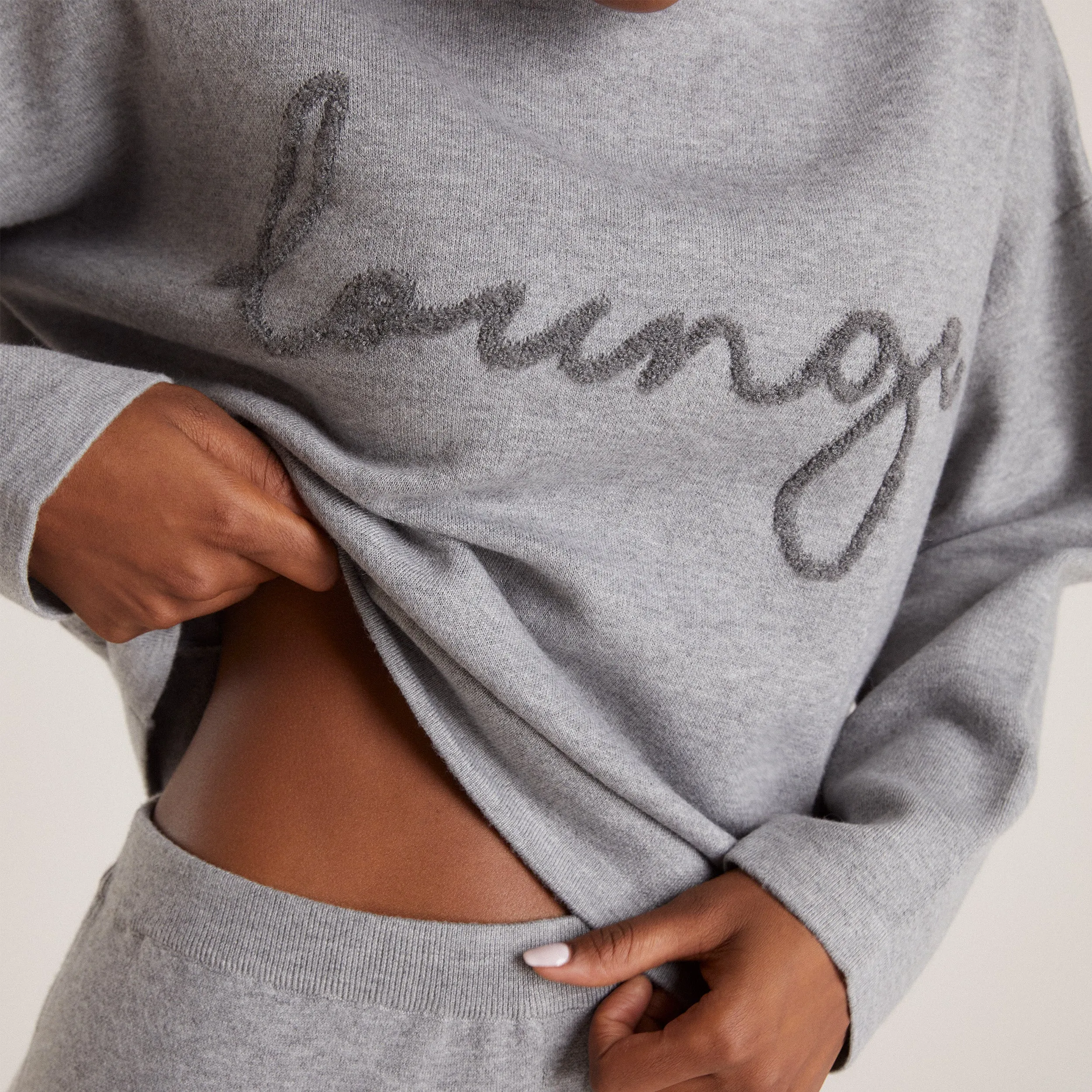 Knitted Lounge Hoodie - Grey Marl