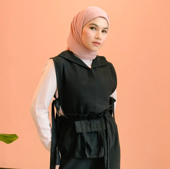 Kumi Vest Black (Atasan Rompi Linen) Ukuran L