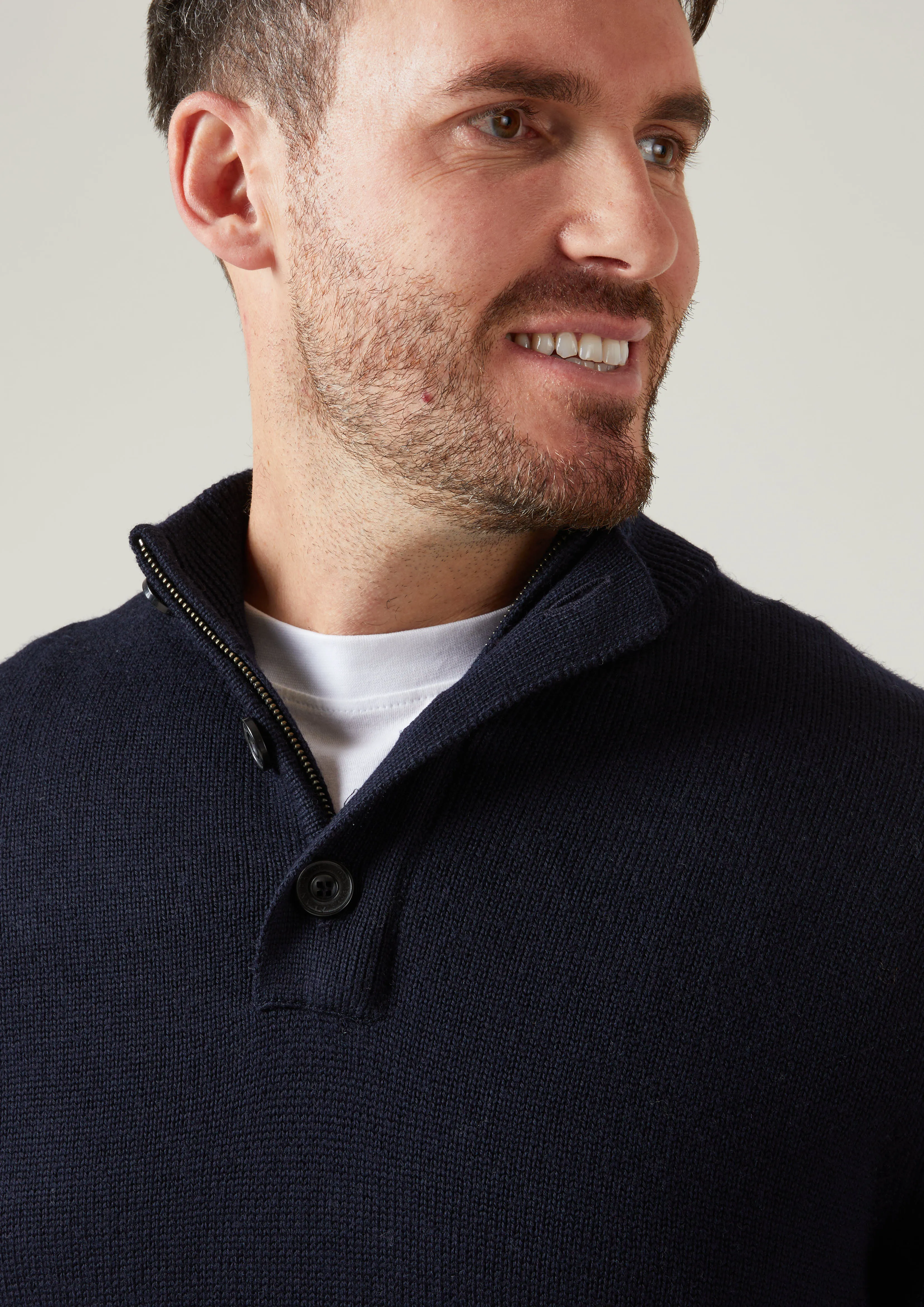 Kunwick Merino Mock Neck Jumper in Dark Navy