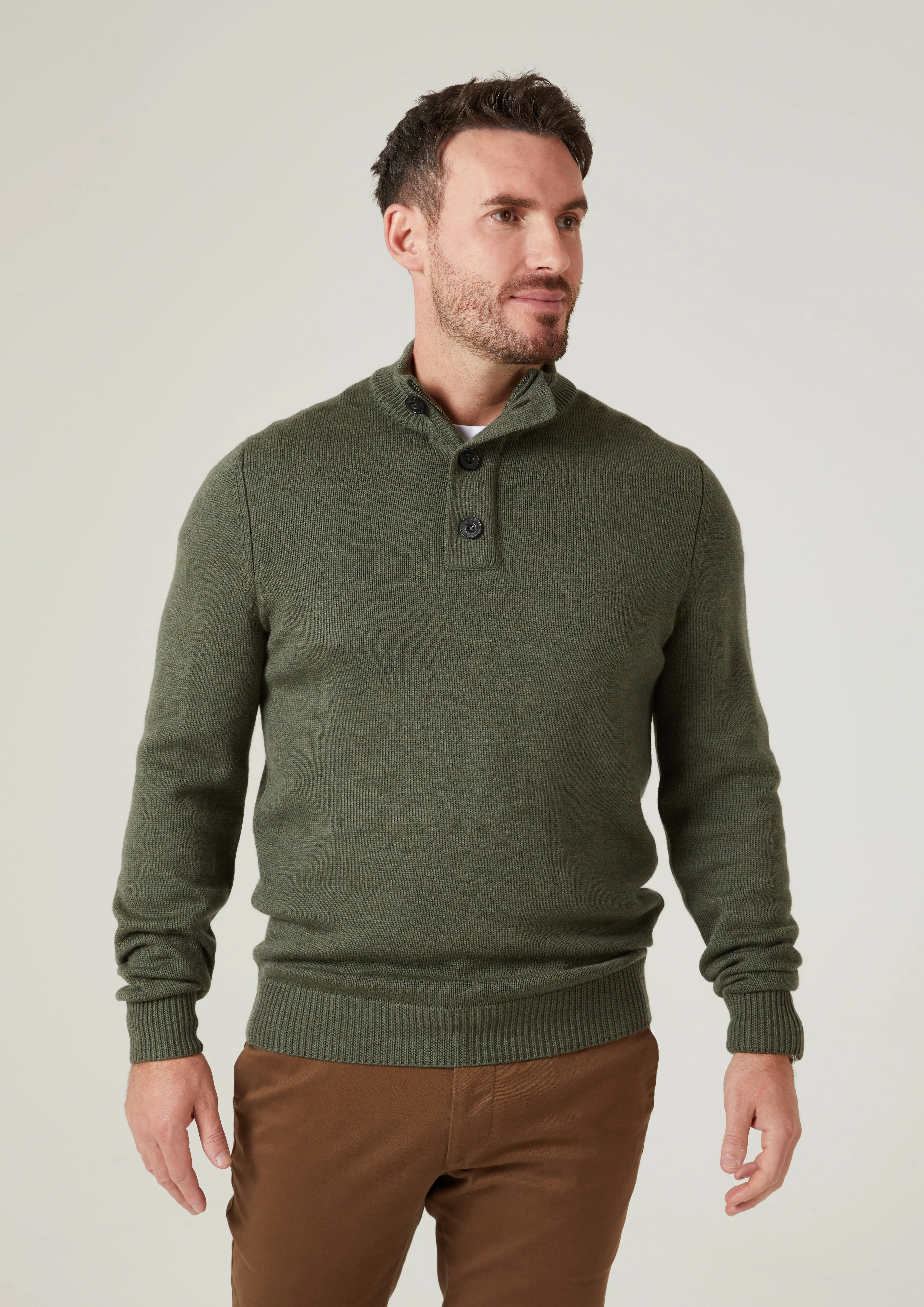 Kunwick Merino Mock Neck Jumper in Seaweed