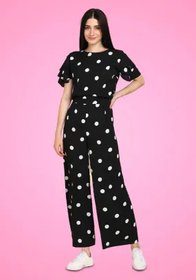 Ladies Classic Printed Black & White Polka Jumpsuit