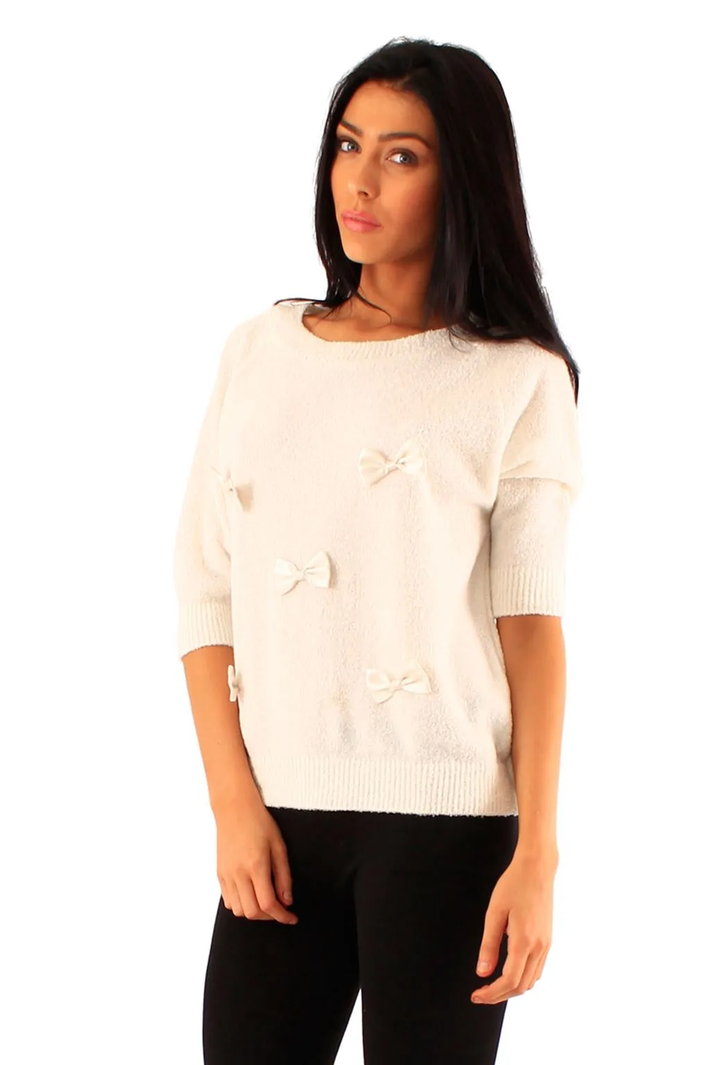 Ladies Half Sleeve Bow Jumper