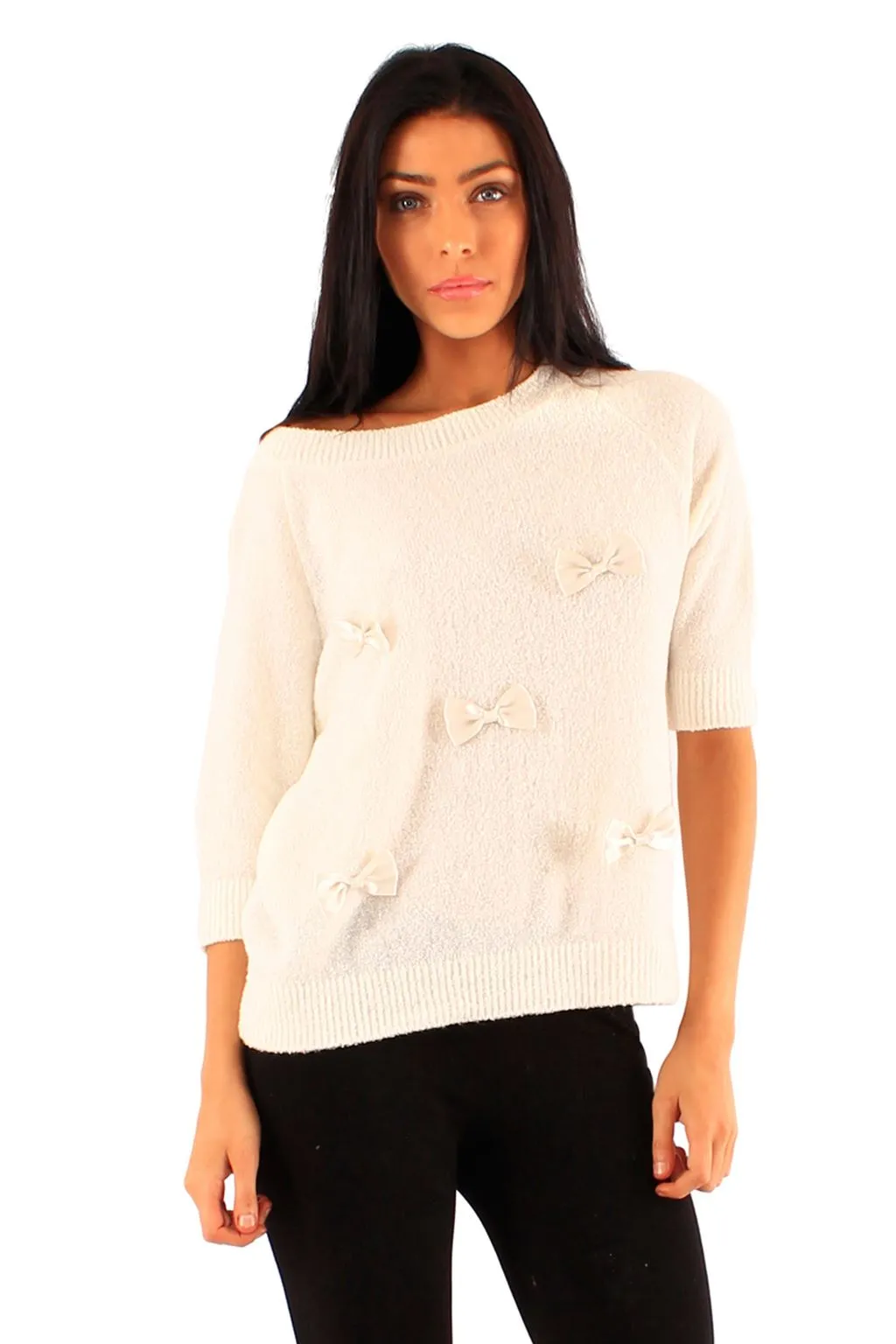 Ladies Half Sleeve Bow Jumper