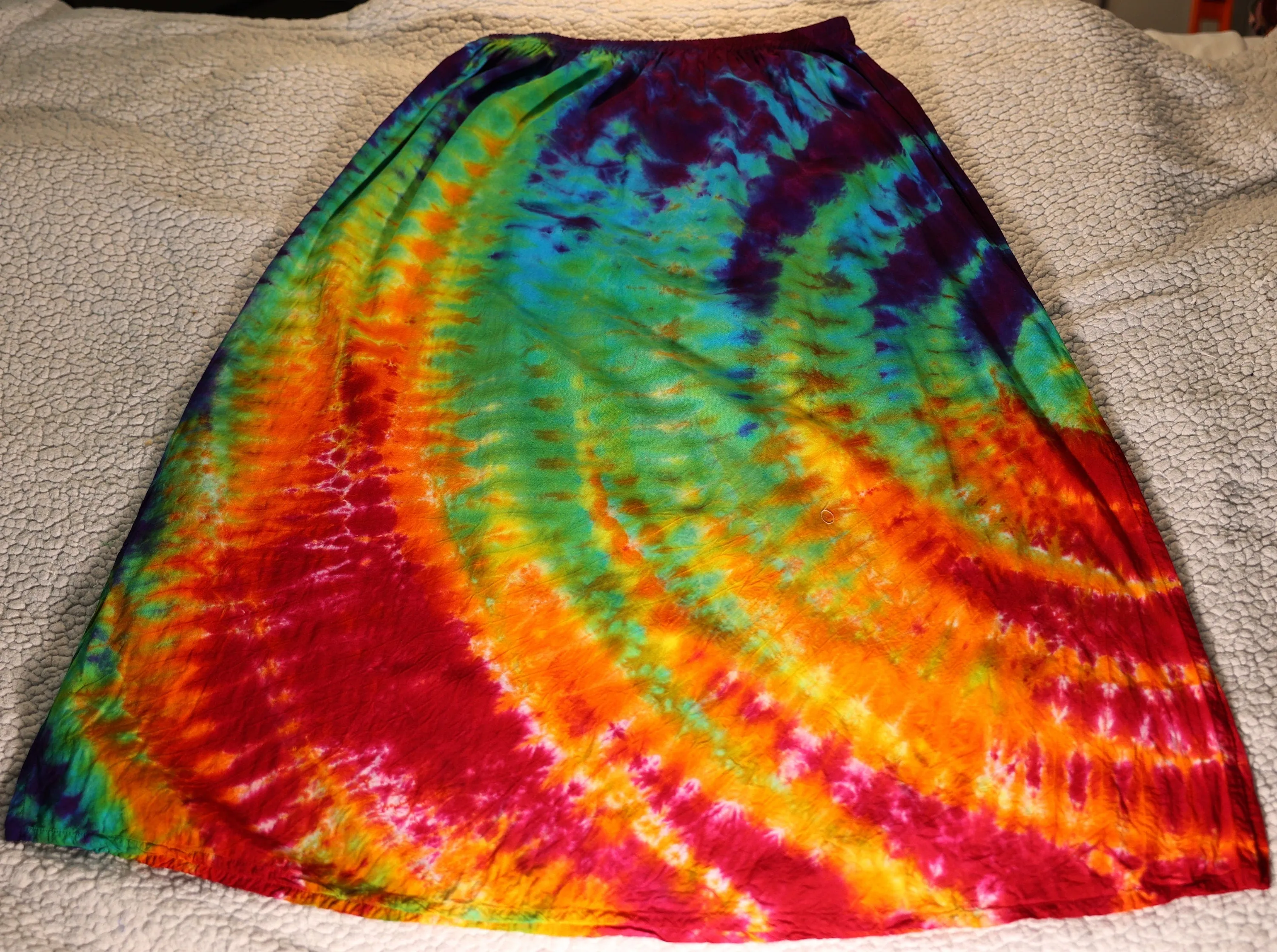 Large Ripple Tie Dye on a Dharma Trading Company 100% Rayon Slim Maxi Skirt