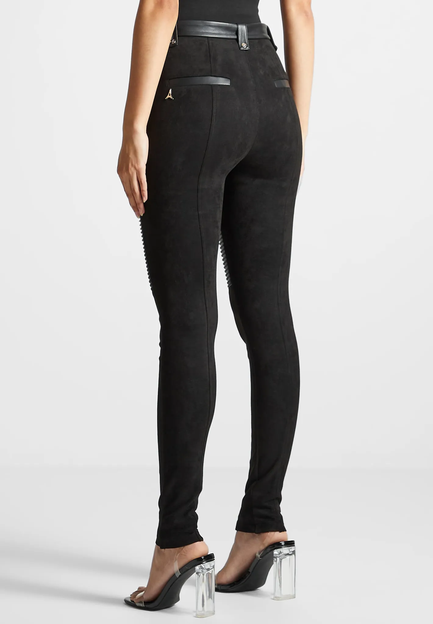 Leather and Suede Ribbed Leggings - Black