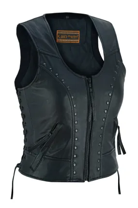 Leather Women's Lightweight Vest with Rivets Detailing