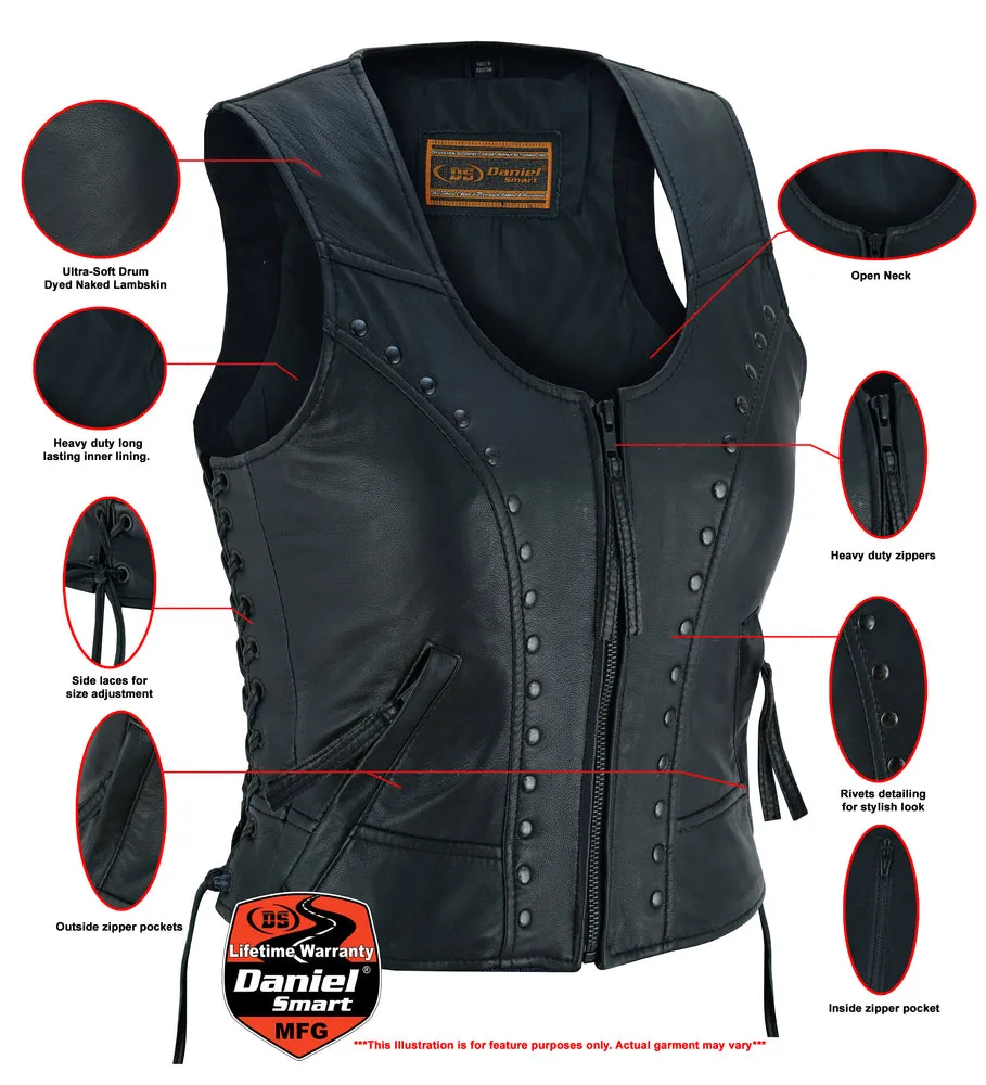 Leather Women's Lightweight Vest with Rivets Detailing