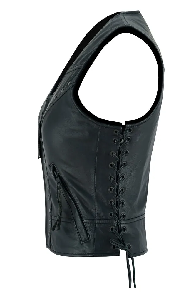 Leather Women's Lightweight Vest with Rivets Detailing