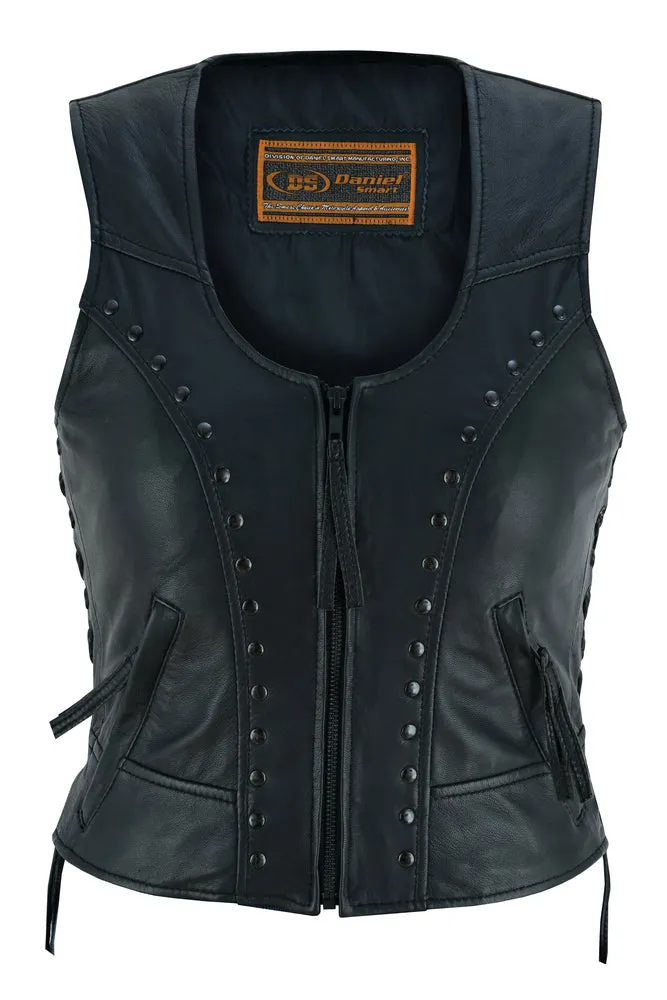 Leather Women's Lightweight Vest with Rivets Detailing