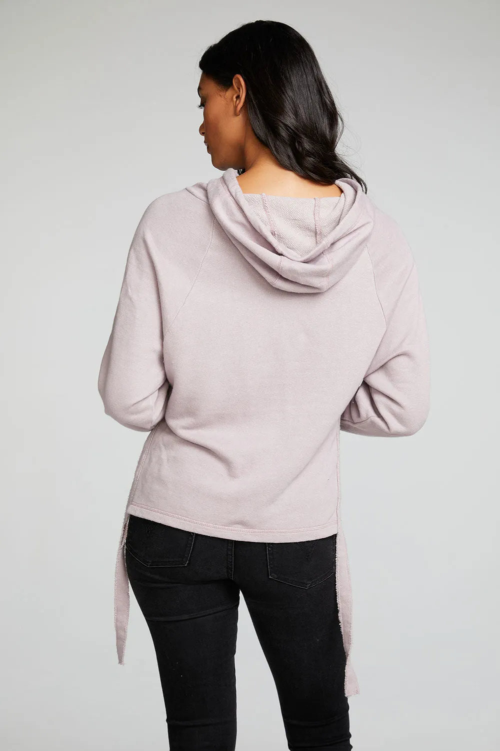 Linen French Terry Long Sleeve Side Tie Batwing Pullover Hoodie