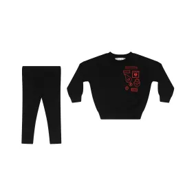 Little Parni Black Baby Multipatch sweatshirt with leggings