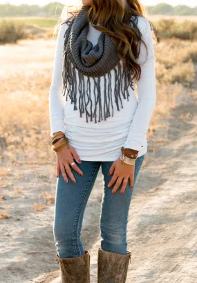 Long Knit Fringe Scarf