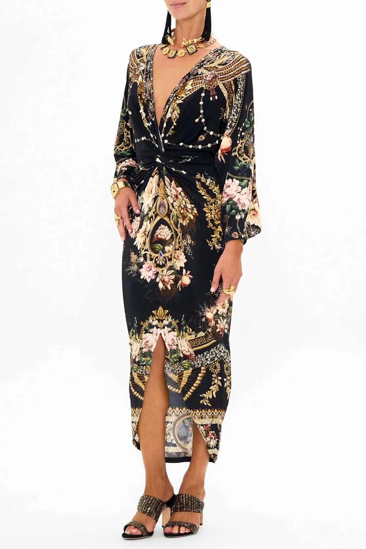 Long Split Front Twist Dress in Dynasty Daze