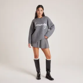 Lounge Knitted Crew Neck Jumper - Grey