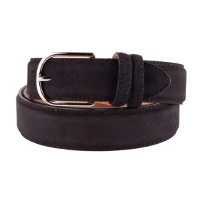 Made in Italy Elegant Black Suede Calfskin Belt