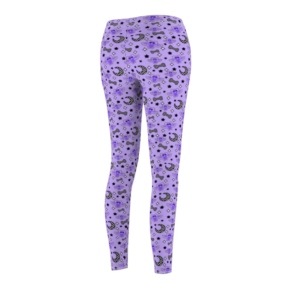 Magical kawaii spooky bats purple Women's Cut & Sew Casual Leggings