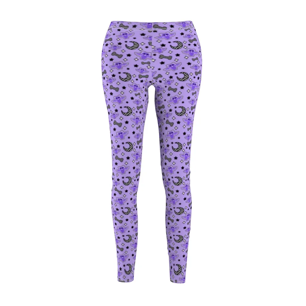 Magical kawaii spooky bats purple Women's Cut & Sew Casual Leggings