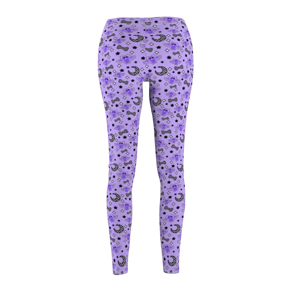 Magical kawaii spooky bats purple Women's Cut & Sew Casual Leggings